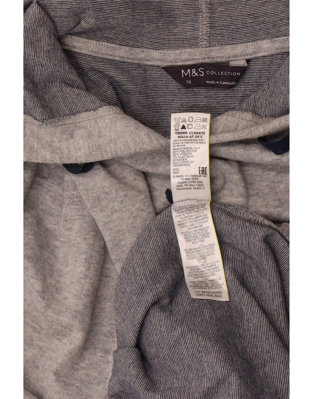 Marks & Spencer Damski sweter z kapturem z grafiką, oversize, UK 16, duży, szary