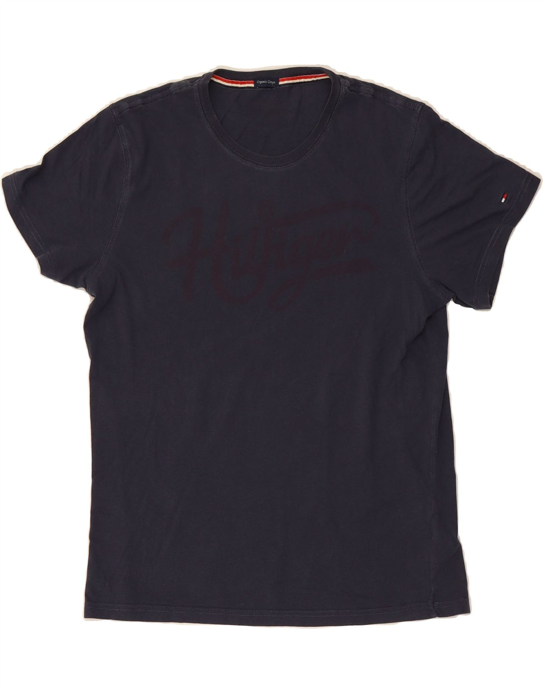 TOMMY HILFIGER Mens Graphic T-Shirt Top Medium Navy Blue Cotton Vintage Tommy Hilfiger and Second-Hand Tommy Hilfiger from Messina Hembry 