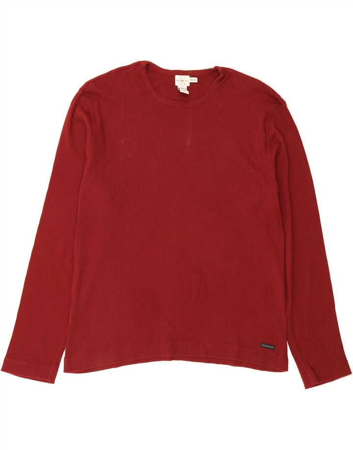 CALVIN KLEIN JEANS Mens Top Long Sleeve 2XL Maroon Cotton Vintage Calvin Klein Jeans and Second-Hand Calvin Klein Jeans from Messina Hembry 