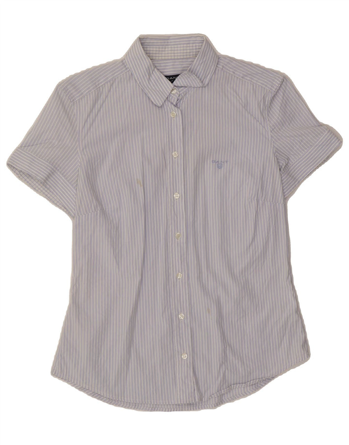 GANT Womens Short Sleeve Shirt UK 12 Medium  Blue Striped Cotton Vintage Gant and Second-Hand Gant from Messina Hembry 