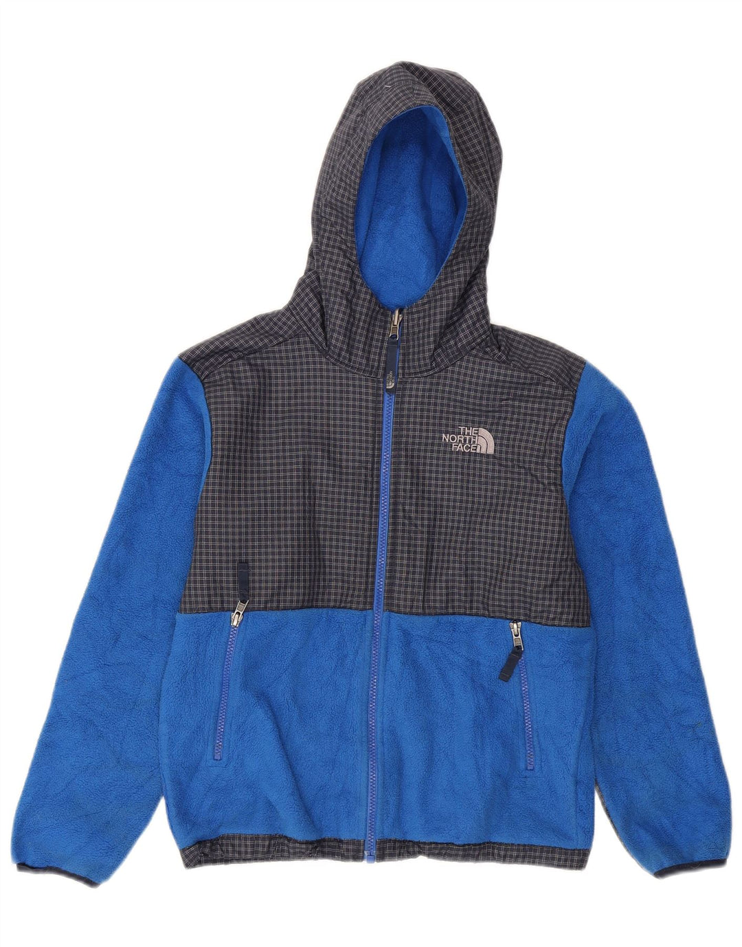 Chłopięca kurtka polarowa z kapturem The North Face 10-11 lat, w średnią niebieską kratkę