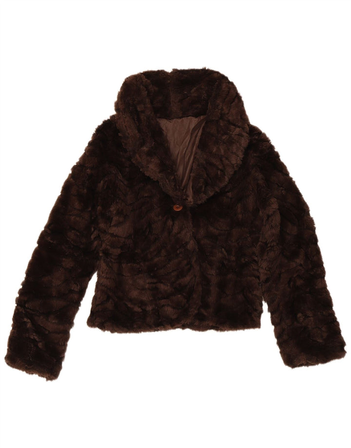 Damska kurtka bomber ze sztucznego futra w stylu vintage, UK 10, mały, brązowy poliester
