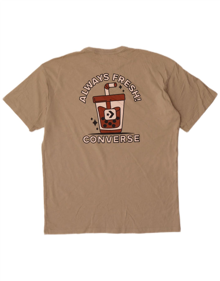 Converse Męski T-shirt z grafiką, duży, beżowy, bawełniany