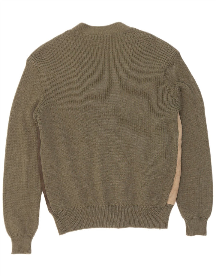 Męski zamszowy sweter w stylu vintage IT 50, wełna w kolorze średniego khaki