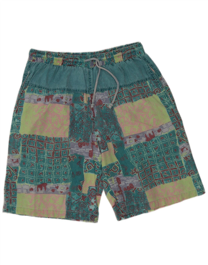 Męskie szorty z grafiką w stylu vintage XL W32, zielona patchworkowa bawełna
