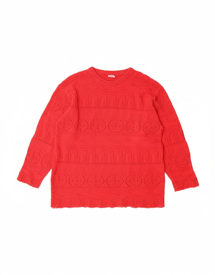 VINTAGE Womens Oversized Crew Neck Jumper Sweater UK 10 Small Red