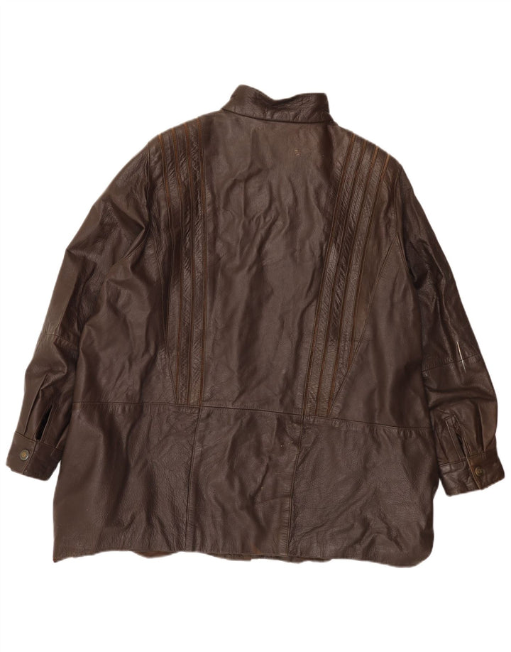 Vintage damska kurtka skórzana UK 22 3XL brązowa