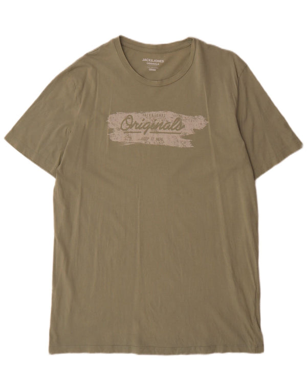 Męski T-shirt z grafiką Jack & Jones, XL, zielony, bawełniany
