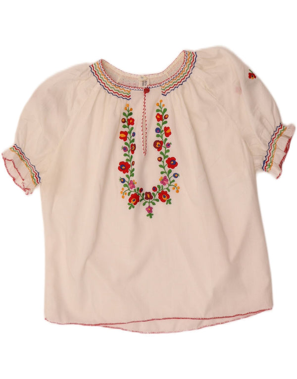 Damska bluzka w stylu vintage, krótka bluzka UK 16, duża, biała, z poliestru w kwiaty