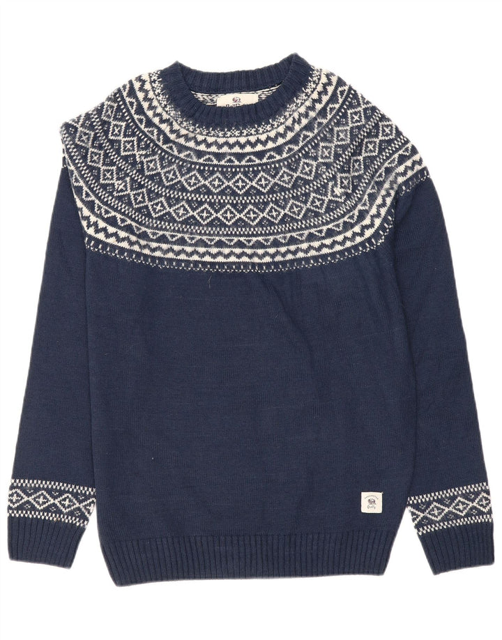 Męski sweter z okrągłym dekoltem Bellfield, średni granatowy, akryl Fair Isle