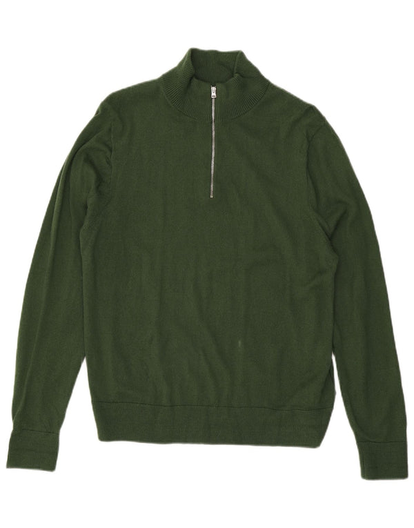 Męski sweter J. Crew z zamkiem błyskawicznym, duży, zielony, akrylowy