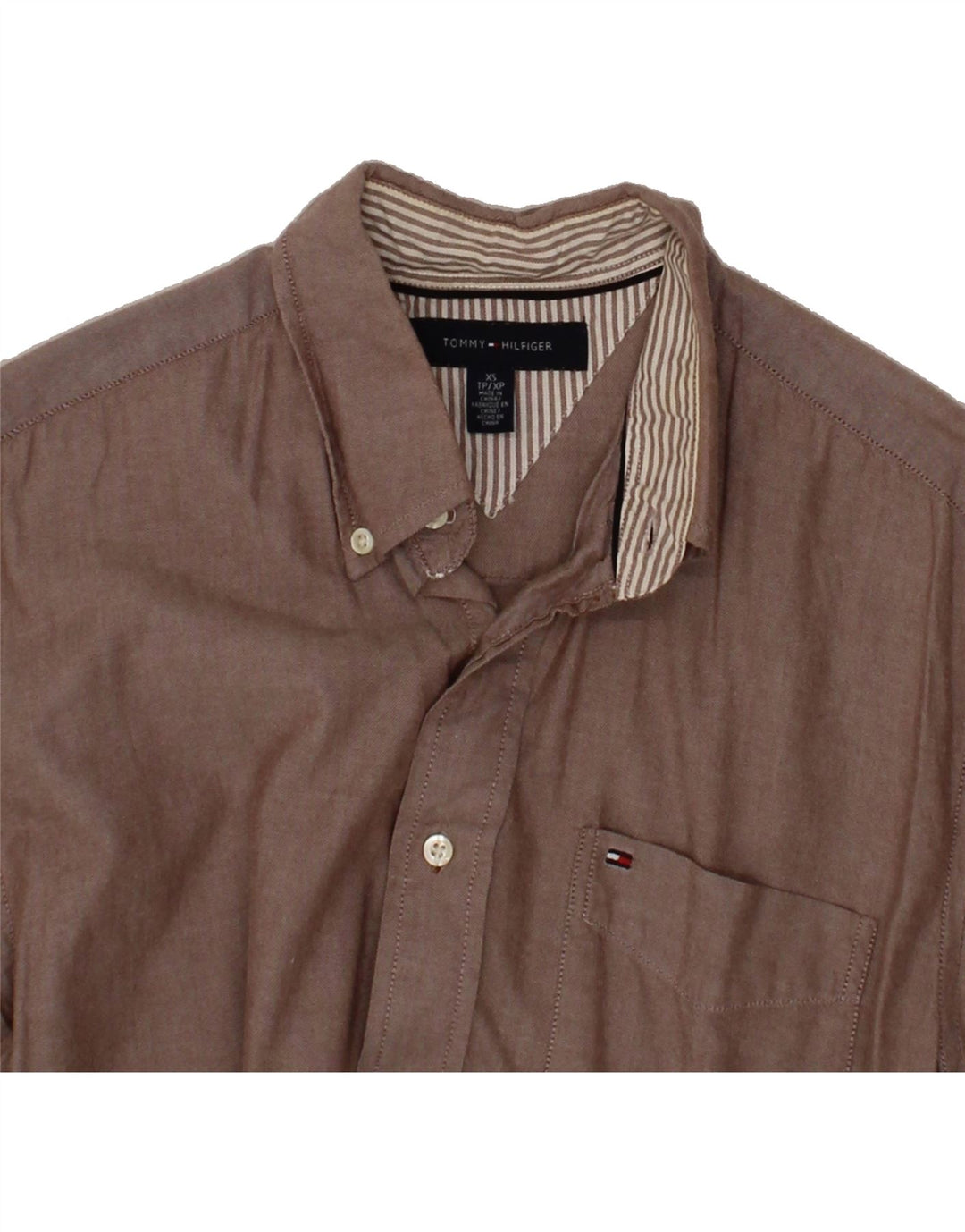 TOMMY HILFIGER Mens Shirt XS Brown Cotton Vintage Tommy Hilfiger and Second-Hand Tommy Hilfiger from Messina Hembry 