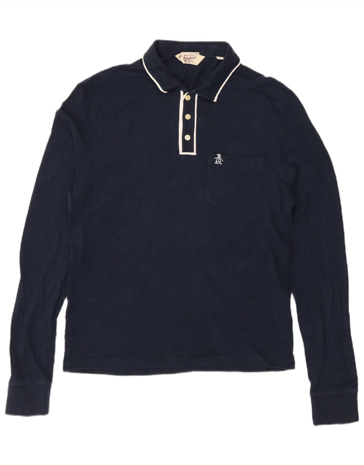 Męska koszulka polo typu slim fit z długim rękawem PENGUIN, średni kolor granatowy