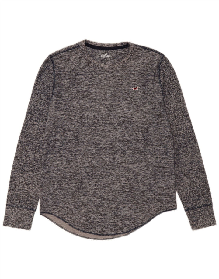 HOLLISTER Męski top z długim rękawem, średni, granatowy, bawełniany w cętki