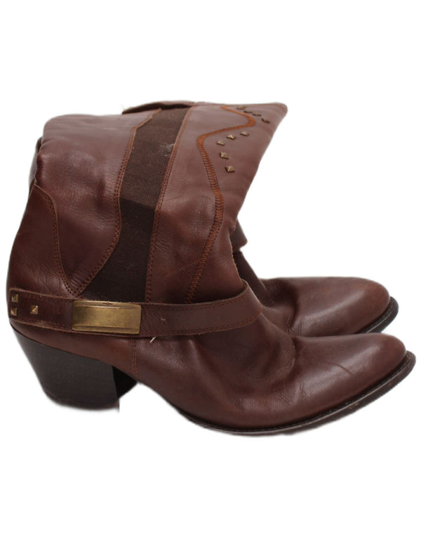 Skórzane kowbojskie buty damskie w stylu vintage, rozmiar 6, brązowe w stylu western