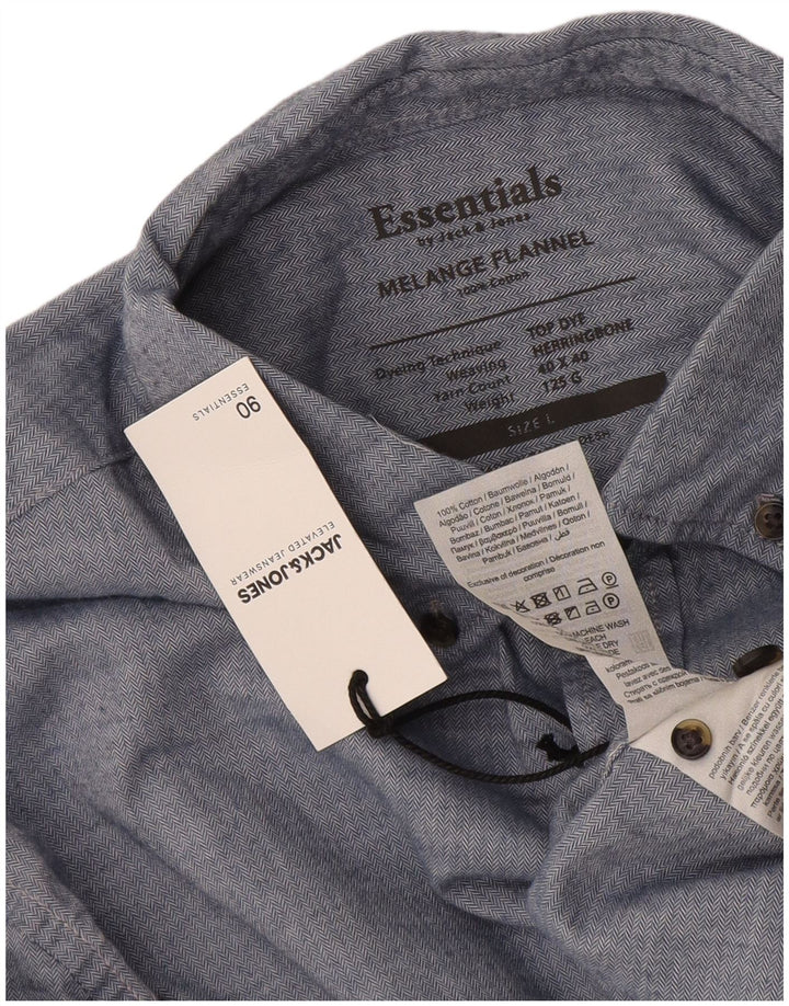 Męska koszula flanelowa Jack & Jones, duża, niebieska, bawełniana w jodełkę