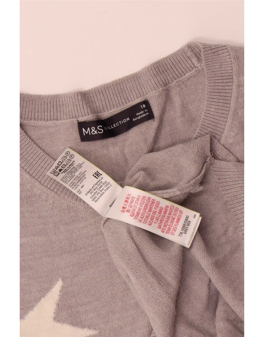 Marks & Spencer Damski sweter z dekoltem w łódkę, UK 18 XL, szary