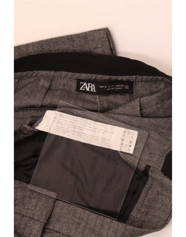Damskie proste spodnie garniturowe Zara, małe, W26 L26, szary, poliester w jodełkę