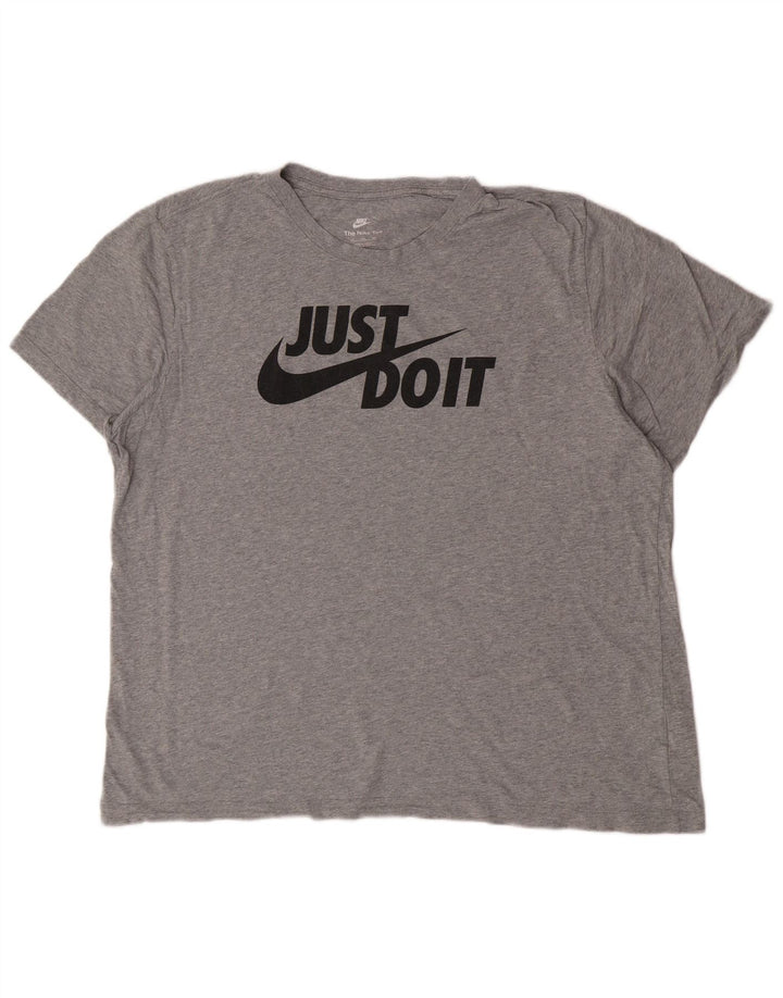 Męski T-shirt Nike z grafiką, 2XL, szara, bawełniana w plamki