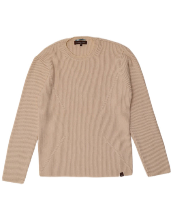 Sweter damski Guess z wycięciem pod szyją, UK 18 XL, wełna merynosów w kolorze złamanej bieli