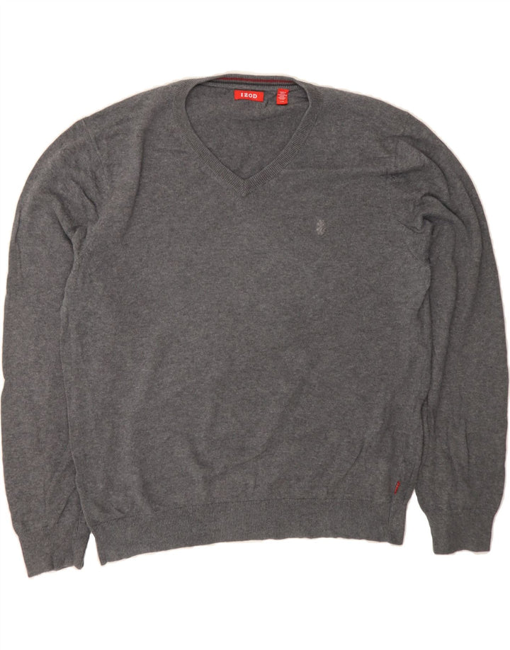 IZOD Mens V-Neck Jumper Sweater Large Grey Cotton Vintage Izod and Second-Hand Izod from Messina Hembry 
