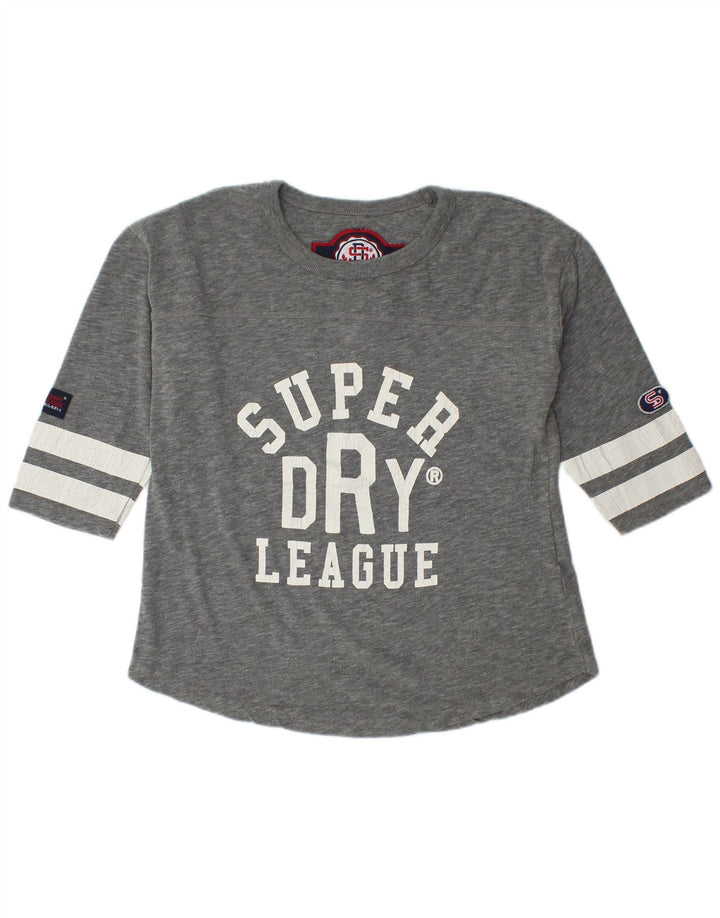 Damski top graficzny Superdry z rękawem 3/4, UK 14, średnioszary, bawełniany