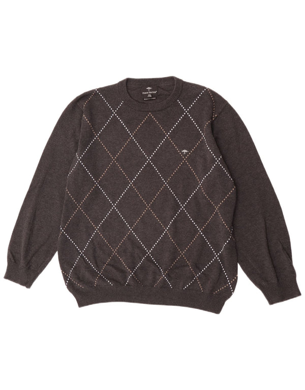 Męski sweter z okrągłym dekoltem Fynch Hatton 2XL Szary Argyle/Diamentowa bawełna
