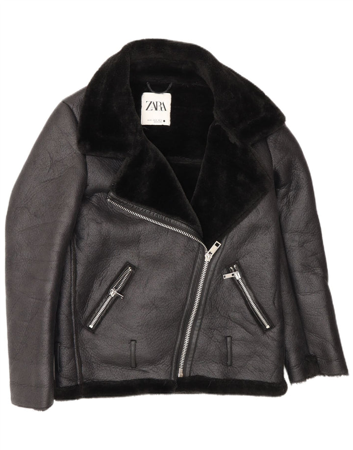 Damska kurtka typu oversize Biker Sherpa o luźnym kroju Zara UK 6 XS, czarny poliester