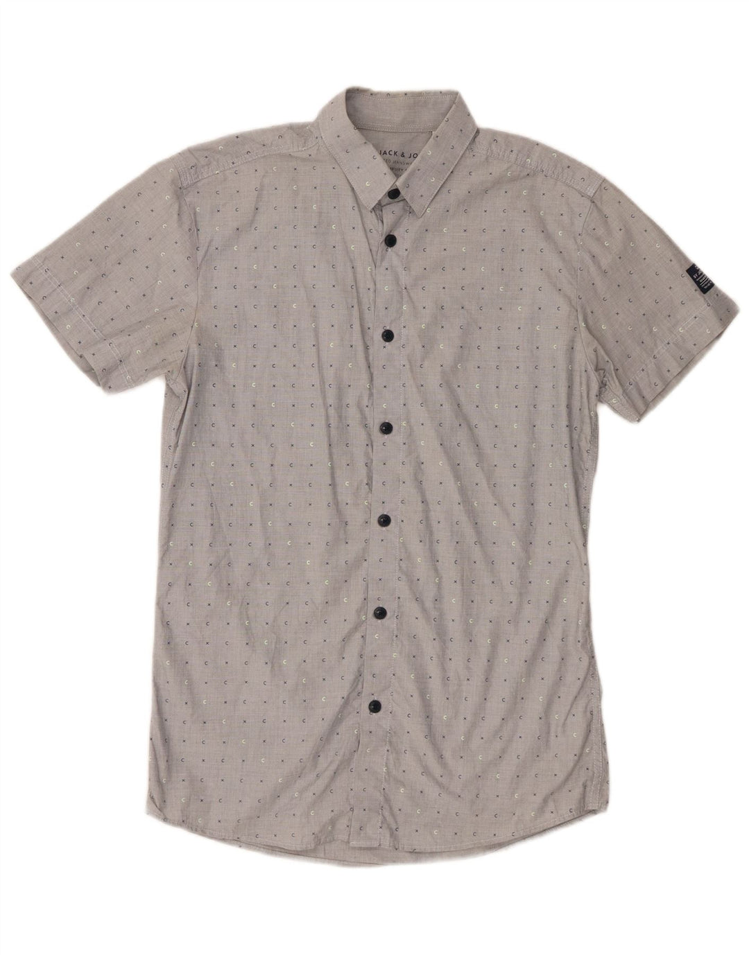 Męska koszula z krótkim rękawem Jack & Jones, średnio szara, bawełniana w cętki