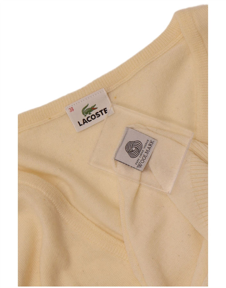Lacoste Damski sweter z dekoltem w kształcie litery V, rozmiar 38, średnia wełna w kolorze złamanej bieli