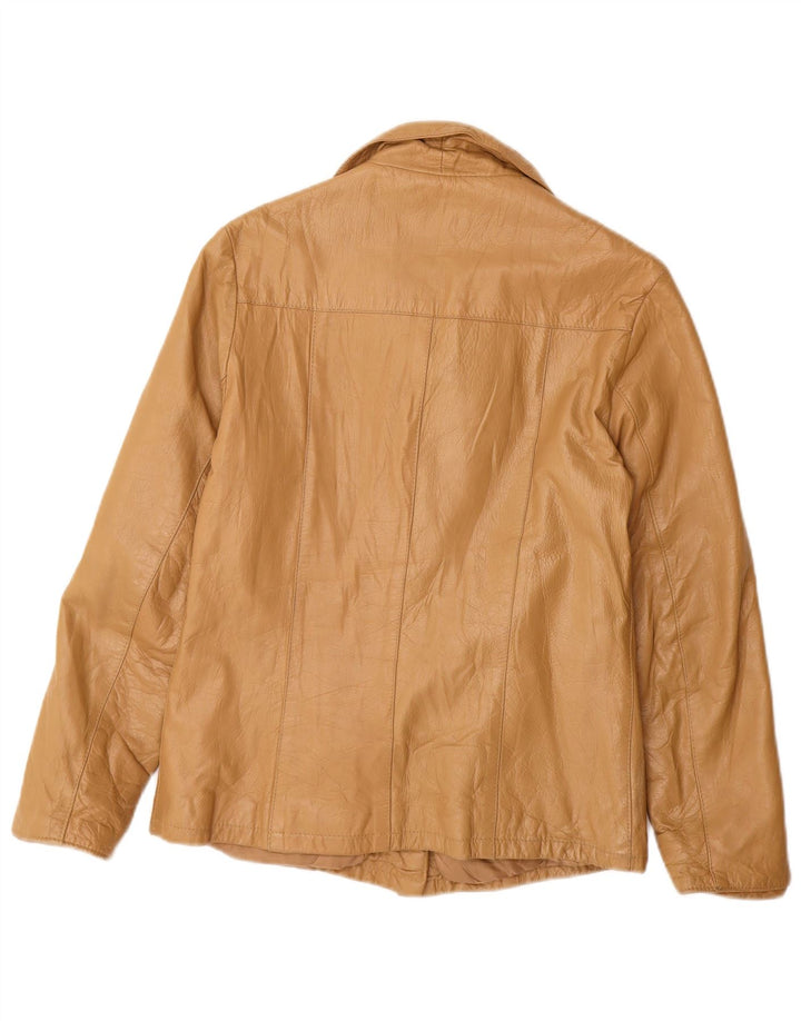 VINTAGE Womens Leather Jacket IT 42 Medium Beige Leather