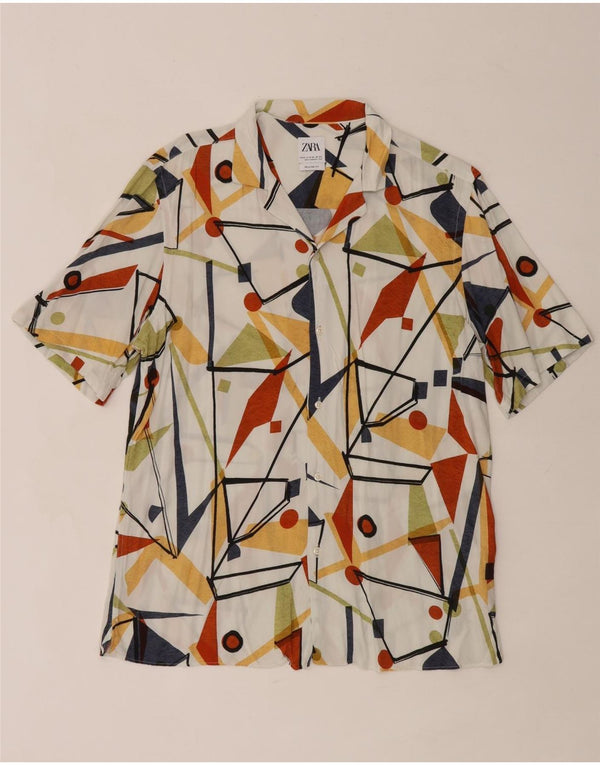 Męska koszula o swobodnym kroju Zara z krótkim rękawem i średnim wielobarwnym geometrycznym wzorem