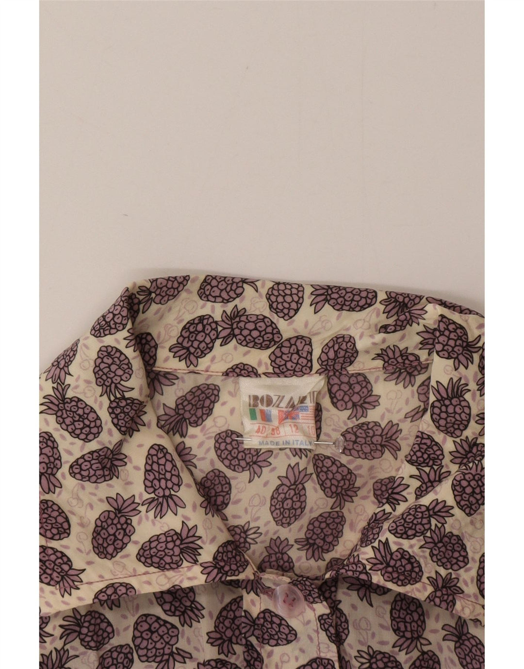 Vintage damska bluzka koszulowa w abstrakcyjny wzór UK 12 średni fiolet