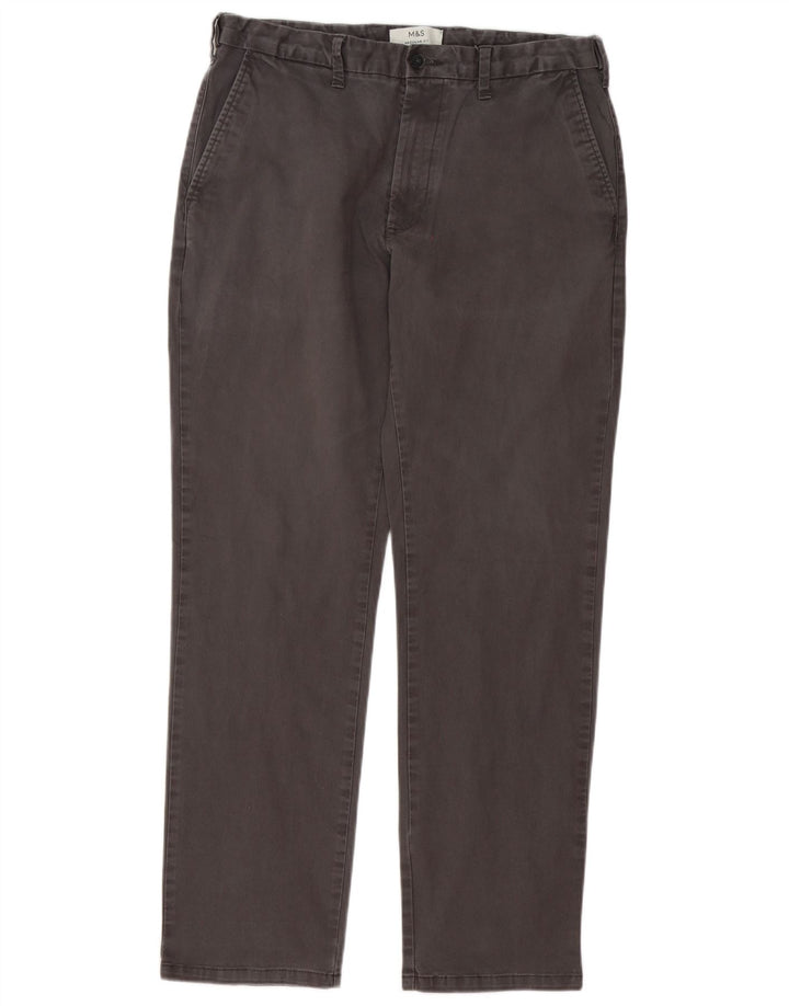 Męskie spodnie chino o regularnym kroju Marks & Spencer W34 L30 Szara bawełna