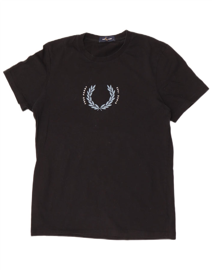 Męski T-shirt z grafiką Fred Perry, mały, czarny, bawełniany