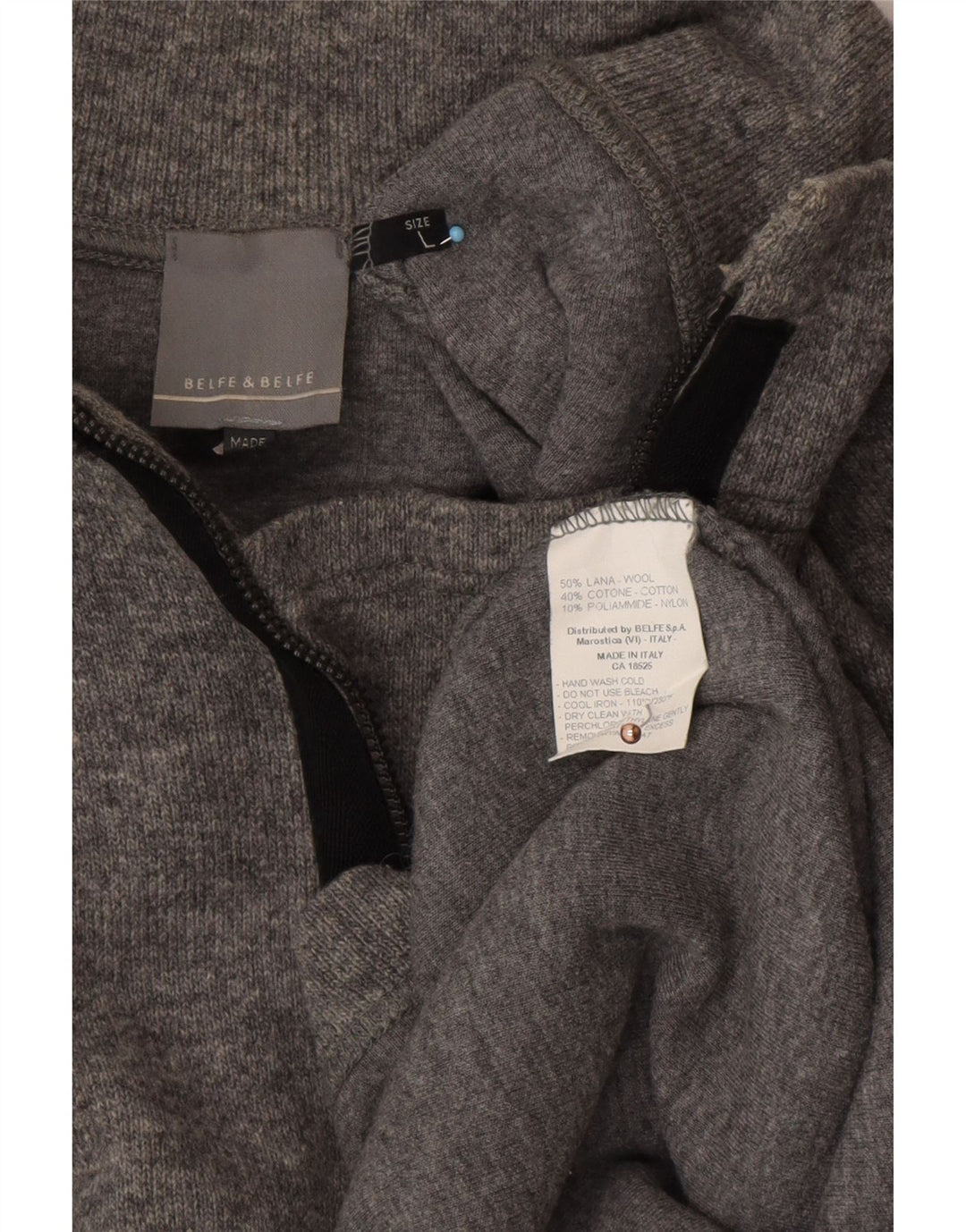 BELFE & BELFE Męski sweter zapinany na zamek, duży, szary, wełniany