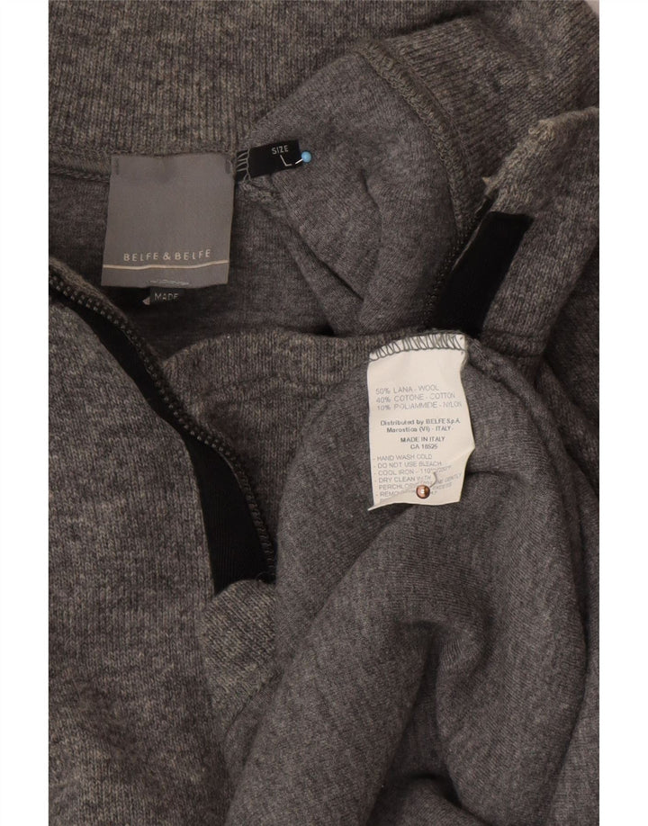 BELFE & BELFE Męski sweter zapinany na zamek, duży, szary, wełniany