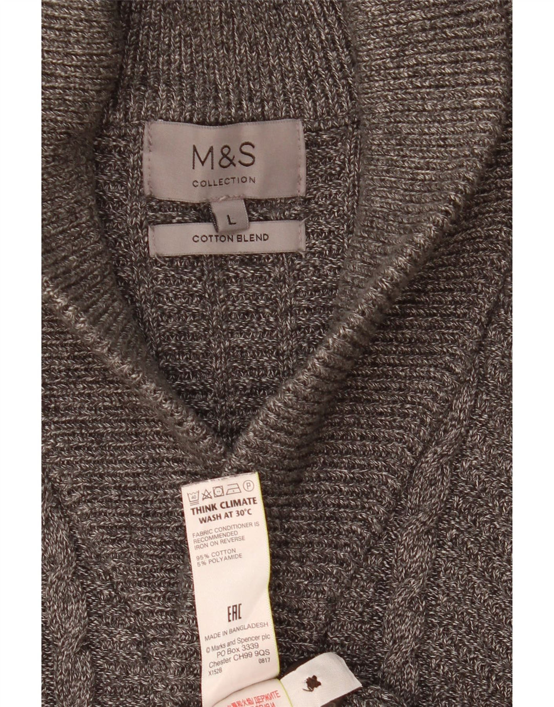 Marks & Spencer Męski sweter rozpinany, duży, szary, bawełniany