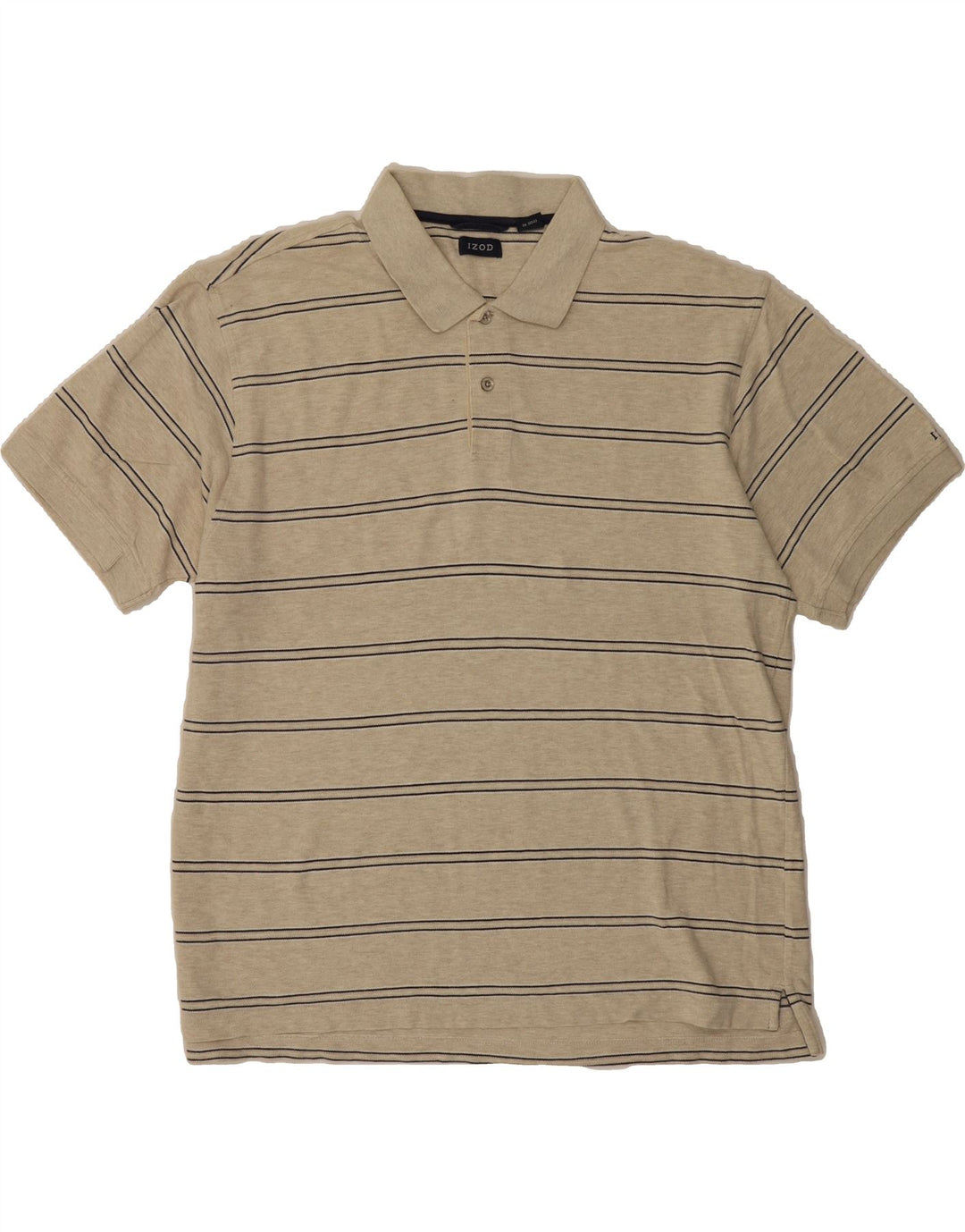IZOD Mens Polo Shirt 2XL Beige Striped Cotton Vintage Izod and Second-Hand Izod from Messina Hembry 