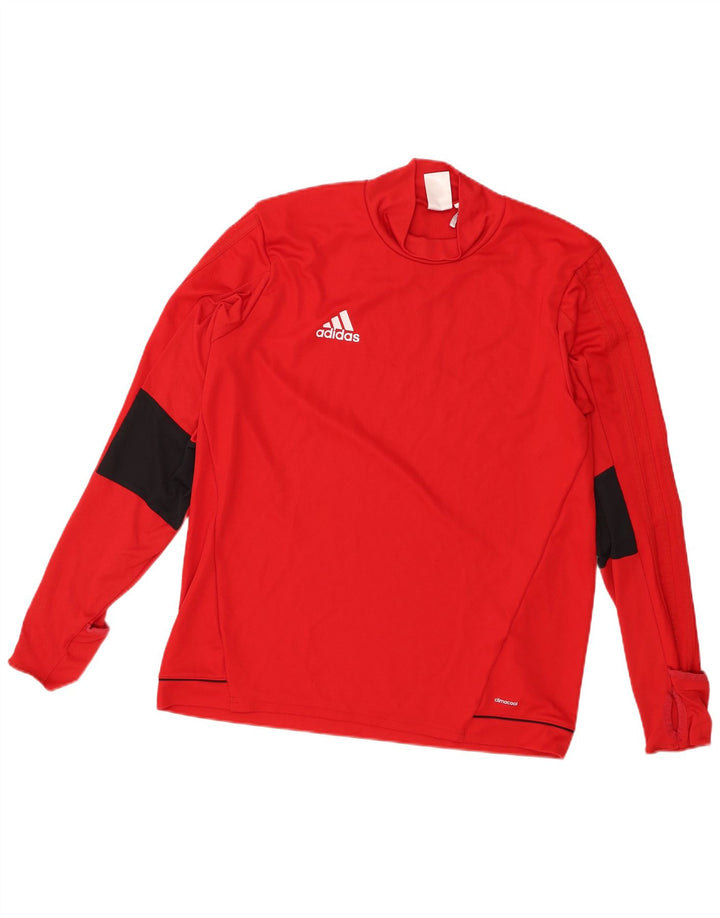 Adidas Męskie Climacool Top z długim rękawem, duży czerwony poliester z blokami kolorów