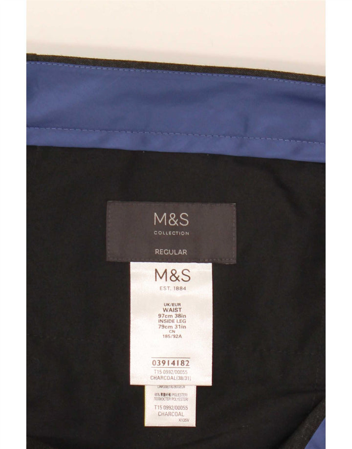 Męskie spodnie garniturowe Marks & Spencer o regularnym kroju W38 L31 Szary poliester