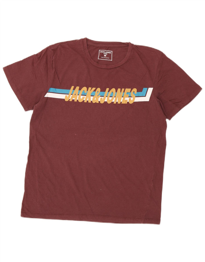 Męski T-shirt z grafiką Jack & Jones, duży, bordowy