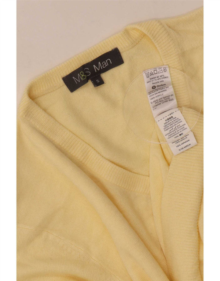 Marks & Spencer Męski sweter z dekoltem w kształcie litery V, mały, żółty, akrylowy