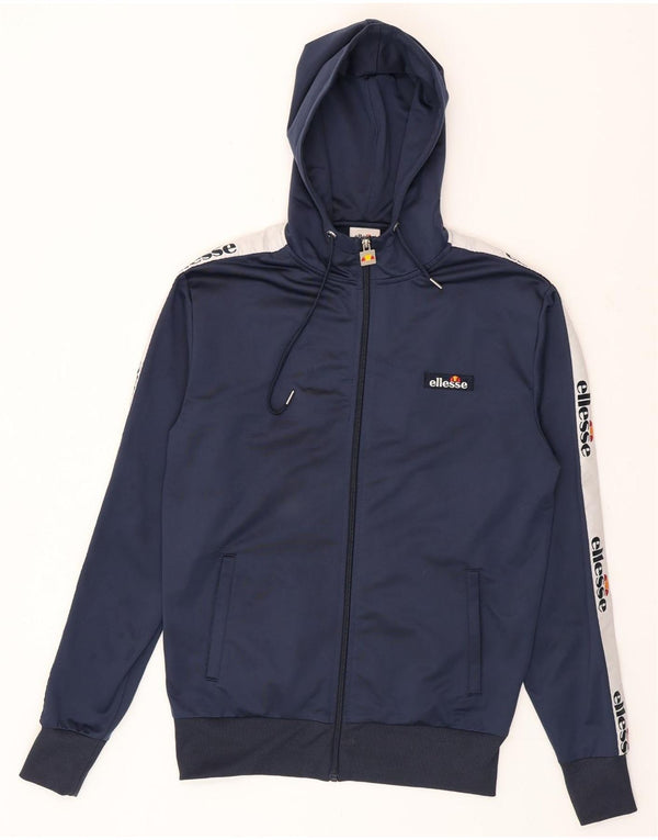 Ellesse Mens Graphic Zip Hoodie Sweater Medium Navy Blue Colourblock