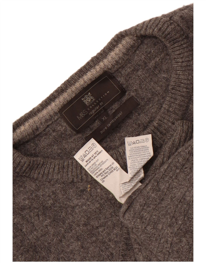 Marks & Spencer Męski sweter z okrągłym dekoltem XL, szary, z owczej wełny