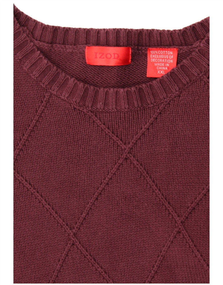 IZOD Męski sweter z okrągłym dekoltem, 2XL, bordowa bawełna