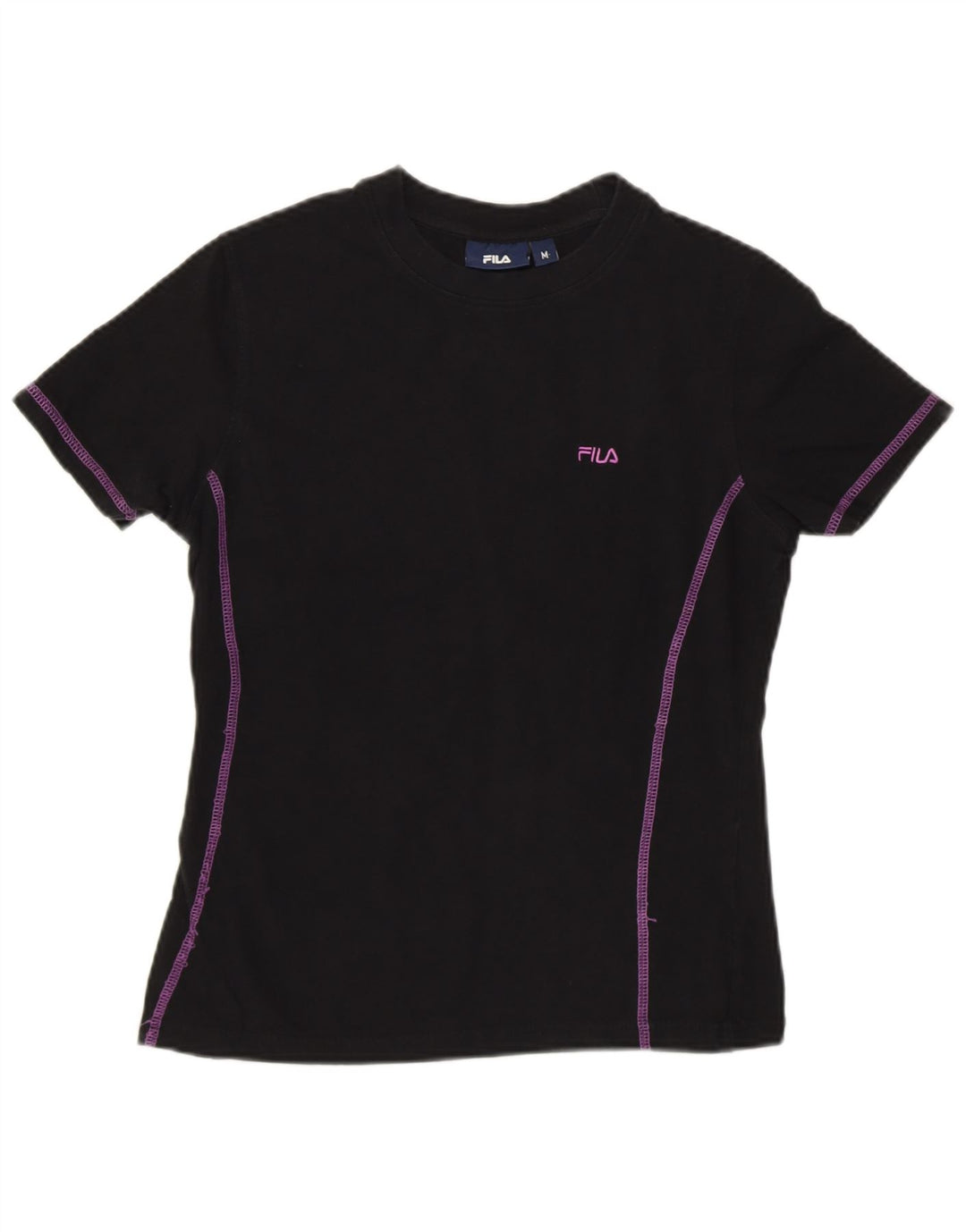 FILA Womens Crop T-Shirt Top UK 12 Medium Black Cotton