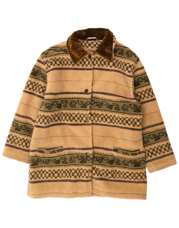 Vintage damski płaszcz polarowy oversize EU 40 w średnie beżowe paski