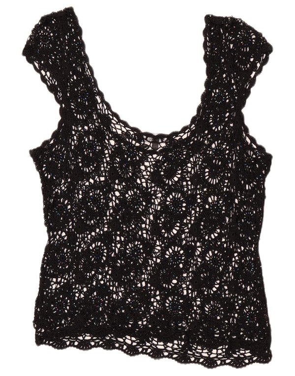 Damski szydełkowy top bez rękawów Femme, prześwitujący, UK 20 2XL, czarna wiskoza