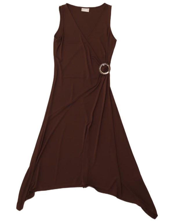 WALLIS Womens Sleeveless Asymmetrical Dress UK 14 Medium Brown Polyester